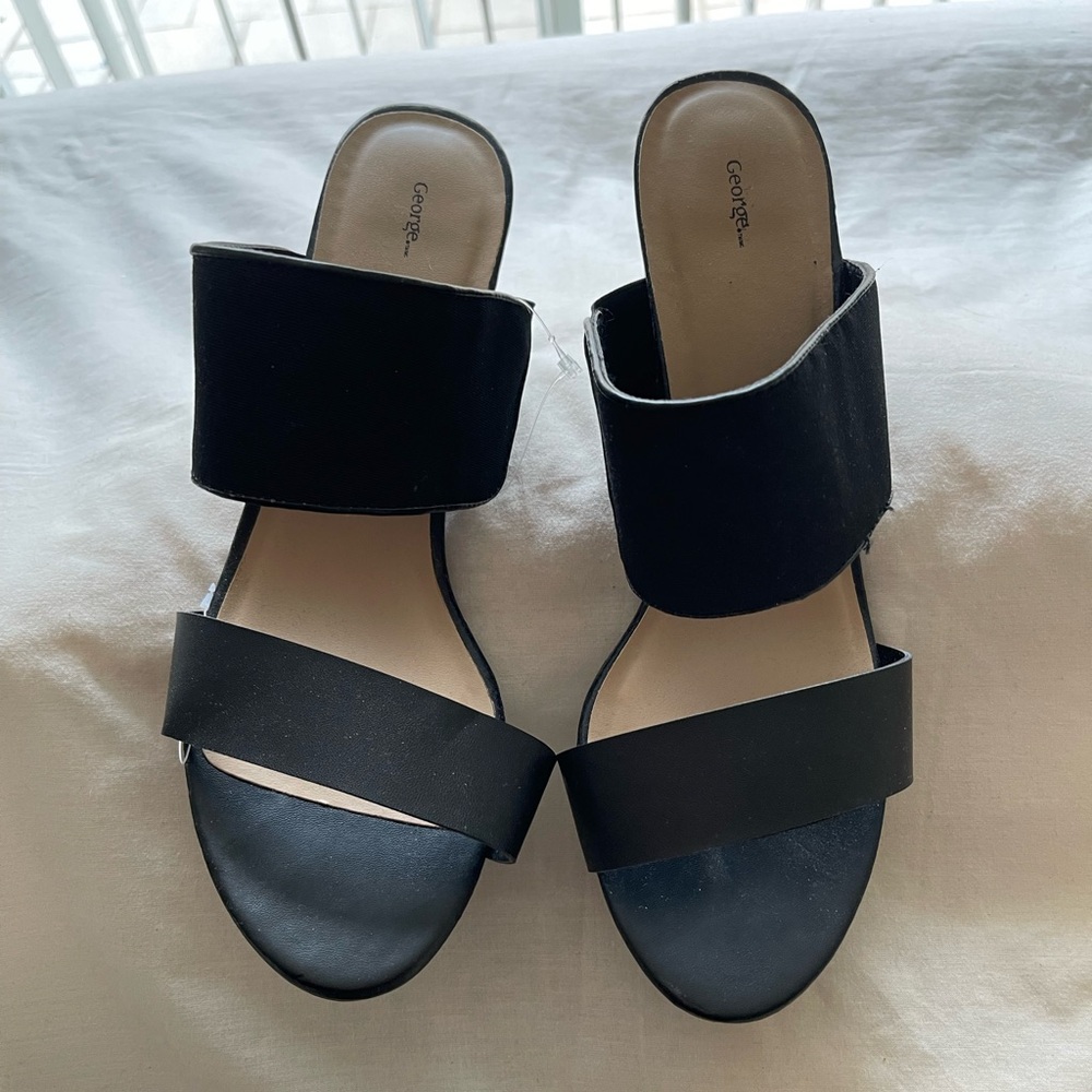 George, NWOT, Black, Dressy Sandals. Size 10. 3” heel.